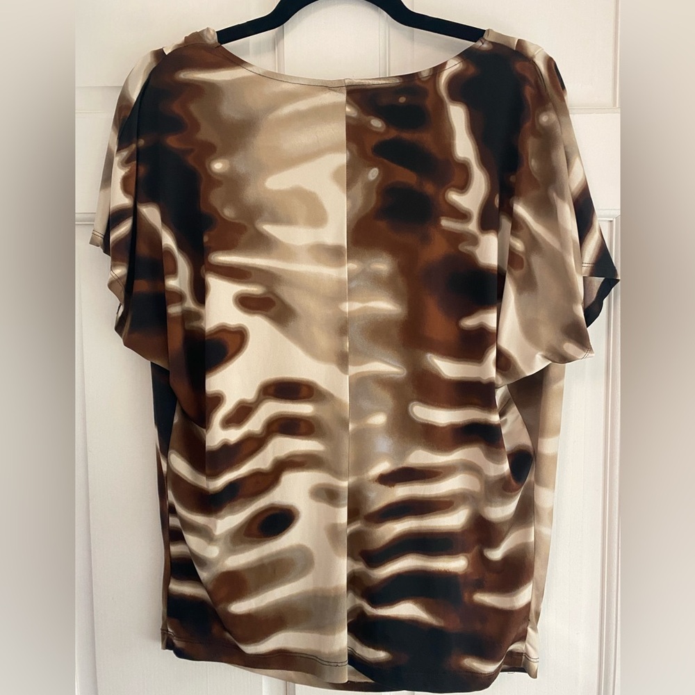 Worthington Brown, Tan, and Cream Patterned Drape Neck Top Size Medium/M E - Picture 2 of 4